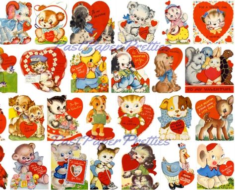 90 Vintage Printable Animal Valentine Cards Adorable Cute - Etsy Animal Valentine Cards, Printable Valentines Day Cards, Postal Vintage, Valentine Images, Printable Ideas, Valentine's Day Printables, Vintage Valentine Cards, Valentines Printables Free, Retro Valentines