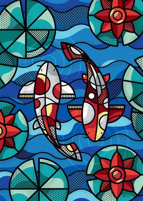 Pop Art Illustration, Image Swag, Abstract Geometric Art, Art Inspiration Painting, My Themes, Koi Fish, Art Plastique, Geometric Art, Glass Painting