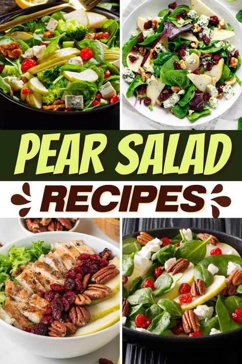 Jazz up your lunch with these delicious pear salad recipes! Enjoy pears with spinach, grilled chicken, tasty cheeses, and more! Fresh Pear Salad Recipes, Pear Slaw Recipes, Salad With Pears, Pear Salads, Salad Recipes Pear, Pear Salad With Mayo And Cheese, Grilled Pear Salad, Chicken Salad With Pears, Arugula Pear Salad Recipes