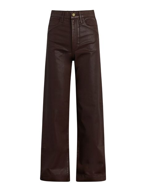 Our Mia Coated Wide Leg is a showstopper! Move with ease in high-rise, wide leg jeans coated with a dark chocolate brown sheen. Dress them up or down for any occasion- you'll feel comfortable and look amazing! 11.5" rise, 34" inseam Run True To Size. Plenty of stretch Sheen Dress, Dark Brown Pants, Light Grey Leggings, Colorblock Pants, Brown Dress Pants, Brown Jeans, Fashion Top Outfits, Dark Chocolate Brown, Brown Pants