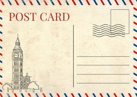 Templates London Postcard Vintage, Post Card Design Aesthetic, Aesthetic Postcards, Postcards Aesthetic, Europe Scrapbook, Envelope Clipart, London Postcard, Photo London, Diy Postcard