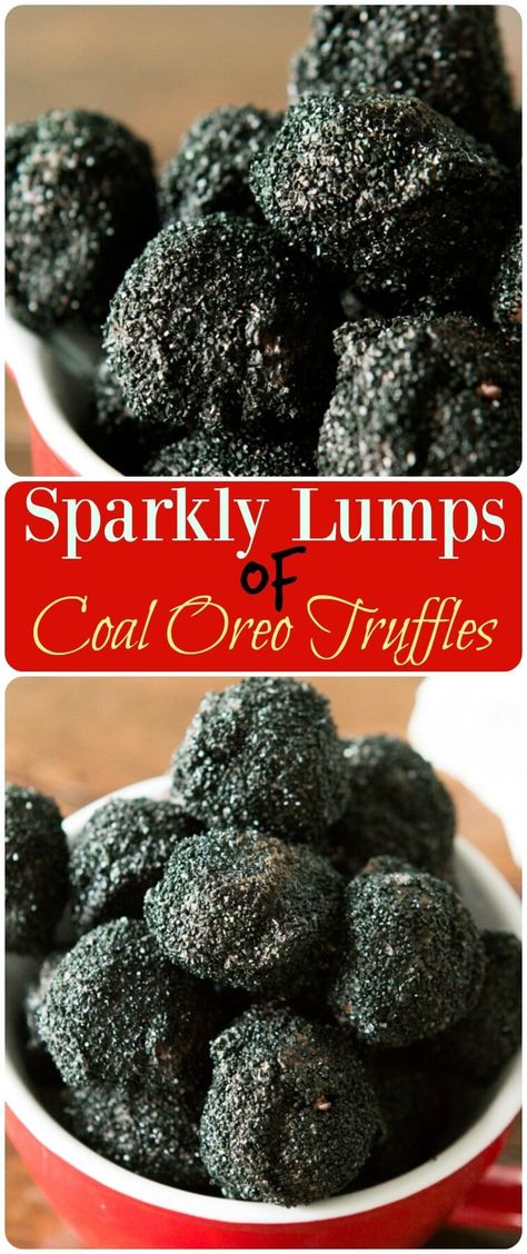 Sparkly Lumps of Coal Oreo Truffles - Oh Sweet Basil Lumps Of Coal, Oreo Truffles Recipe, Christmas Coal, Dessert Oreo, Diy Easy Recipes, Oreo Balls, Oreo Truffles, Truffle Recipe, Step Back