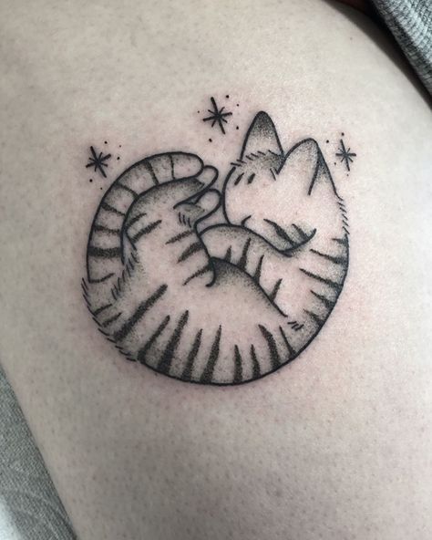 Cat Tatto, Cat Tattoo Designs, Tattoo Project, Out Of The Woods, Sleepy Cat, Matching Tattoos, Tattoo Stickers, Cat Tattoo, Flash Tattoo