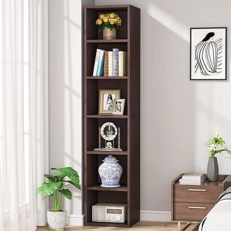 6 Tier Tall Narrow Bookshelf, Whit Bookcase Cube Storage Organizer for Home Office - Bed Bath & Beyond - 35364996 2000s Home Decor, Tall Narrow Bookshelf, 2000s Home, Tall Narrow Bookcase, Narrow Bookshelf, Narrow Bookcase, Cube Storage Organizer, Tall Bookshelves, Antique Shelves