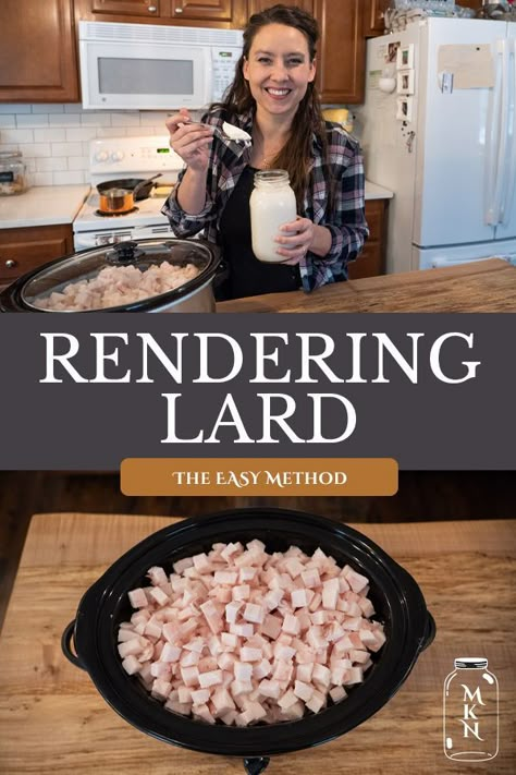 I choose to render lard with the slow cooker method because the stovetop or in the oven causes spattering and messes. Learn how to make rendered lard in your Crockpot or Instant Pot, and which sources are best for soaps and which is best for cooking (there is a difference!). #lard #renderinglard Render Lard, Lard Recipe, Rendering Lard, Tallow Recipe, Salt Block Cooking, How To Render, Beef Tallow, Survival Food, Canning Recipes