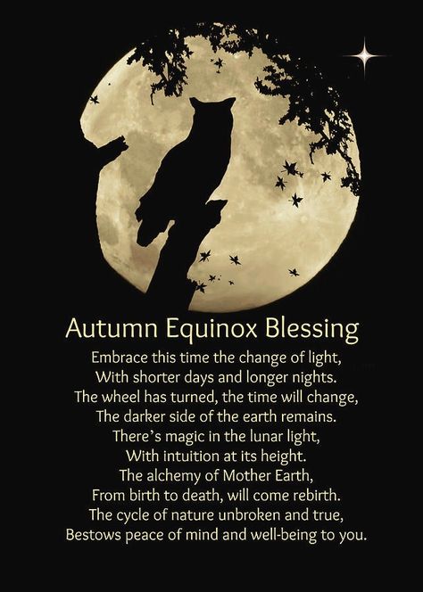 Autumnal Equinox Celebration, Blessing Poem, Owl And Moon, Solstice And Equinox, American Card, Autumnal Equinox, Wiccan Spell Book, Autumn Magic, Blessed Quotes