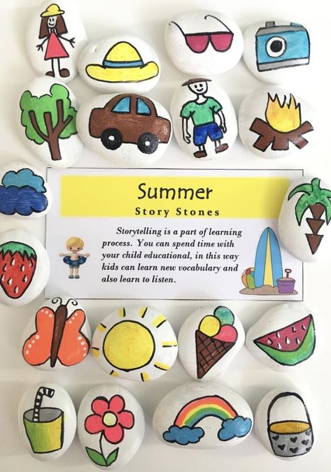 Learn To Listen, Story Stone, Story Stones, Summer Story, Painted Rocks Kids, Toddler Learning Activities, Rock Painting Designs, Story Telling, Rock Painting Art