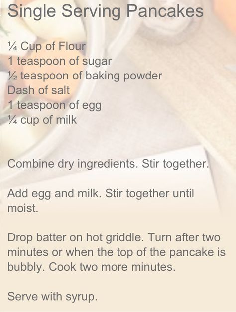 single serve pancakes Pancake Recipe One Person, 1 Serving Pancake Recipe, Pancakes For 1 Person, Single Serve Banana Pancakes, 1 Person Pancake Recipe, Single Serve Pancake Recipe, One Serving Pancake Recipe, Single Pancake Recipe, One Person Pancake Recipe