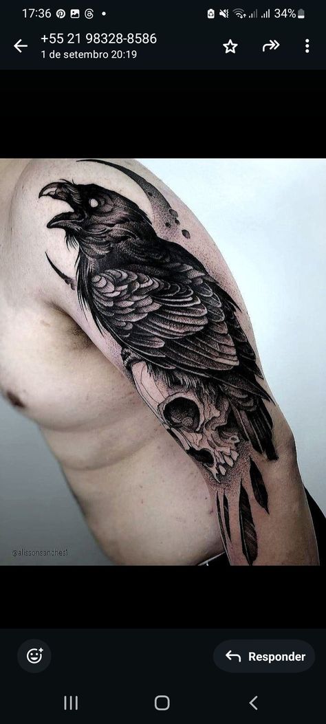 Cover Up Tattoos For Men, Crow Tattoo Design, Crow Tattoo, Raven Tattoo, Spooky Tattoos, Leg Tattoo Men, Head Tattoos, Dark Tattoo, Black Ink Tattoos