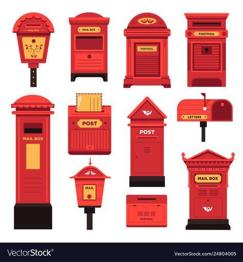 Post Box Illustration, Mail Box Illustration, Post Office Illustration, Mailbox Ideas, Red Mailbox, Grease Party, Wooden Mailbox, Christmas Window Decorations, Travel Box