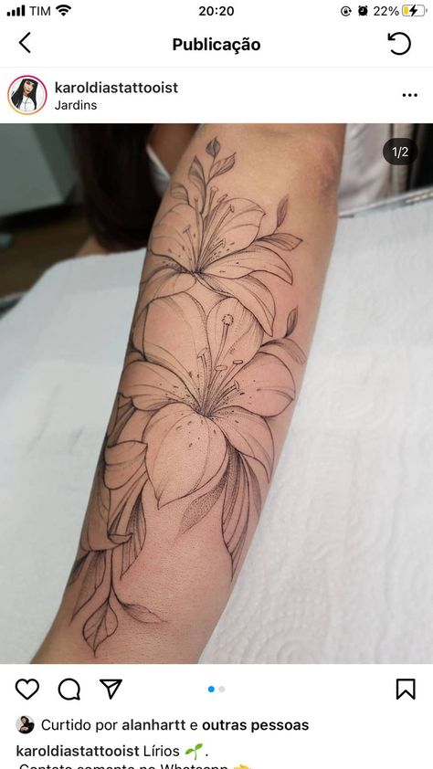 Lily Tattoo Sleeve, Lilly Flower Tattoo, Tiger Lily Tattoos, Hawaiian Flower Tattoos, Word Tattoo Ideas, Water Lily Tattoos, Lillies Tattoo, Lily Tattoo Design, Lily Flower Tattoos