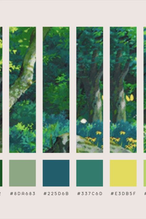 notion color palette inspired by nature Notion Color Palette, Studio Ghibli Color Palette, Ghibli Color Palette, Photography Practice, Cozy Colors Palette, Pallet Color, Wind Rises, Color Script, Color Pallete