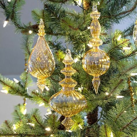 Finial Ornaments, Glass Finial, Gold Christmas Ornaments, Stair Railings, Boss Woman, Glam Christmas, Holly Branch, Winter Berry, The Company Store