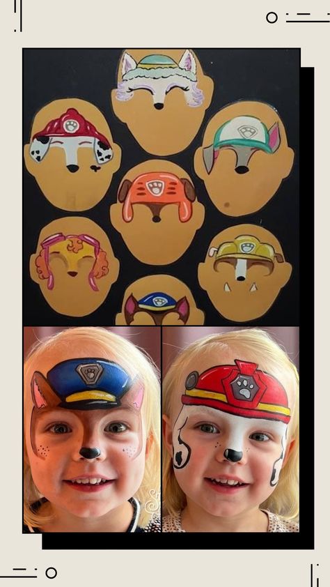 Chase Face Paint Paw Patrol, Paw Patrol Face Paint, Superhero Face Painting, Art Club Projects, Festival Face Paint, Paw Patrol Rocky, Paw Painting, Zuma Paw Patrol, Drawing Anime Bodies