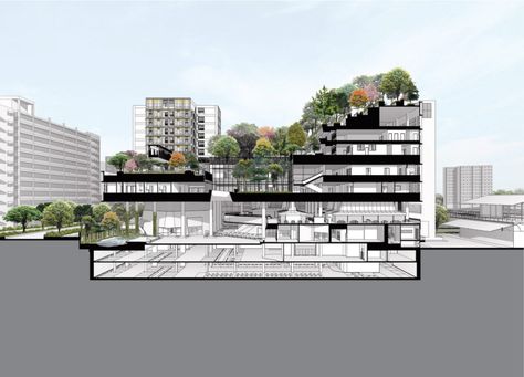 Kampung Admiralty by WOHA Architects « Inhabitat – Green Design, Innovation, Architecture, Green Building Woha Architects, Site Analysis Architecture, Modern Architecture Interior, Architecture Panel, Stairs Architecture, Aging Population, Mix Use Building, Architecture Concept Diagram, Architectural Section