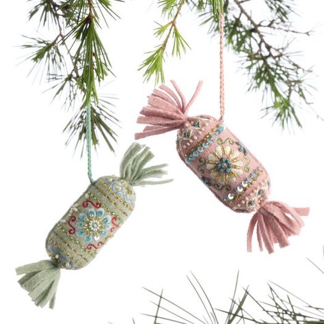 Wool Embroidered Christmas Cracker Ornaments Set of 2 by World Market Free People Christmas Tree, Okra Christmas Ornaments, Bead Embroidery Ornament, Embroidered Felt Christmas Ornaments Diy, Embroidered Ornaments Christmas, Cute Felt Ornaments, Christmas Embroidered Ornaments, Felt Embroidered Ornaments, Embroidered Felt Christmas Ornaments