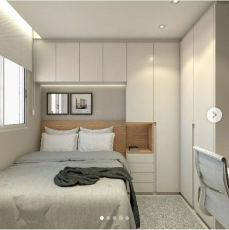 Closet And Bedroom In One, Small Room Wardrobe Ideas Tiny Bedrooms, Single Bedroom Layout, Bed Next To Wall, Interior Design For Small Bedroom, Very Small Bedroom Designs, Very Small Room Design, Small Bedroom Interior Ideas, Small White Bedroom