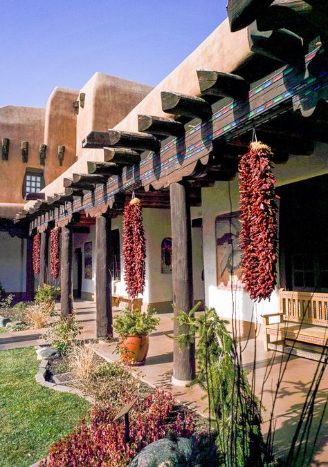 In the courtyard of the New Mexico Museum of Art in Santa Fe, New Mexico. Built in the Pueblo Revival Style it opened its doors in 1917 as a place to exhibit some of it's great artist residents such as John Sloan, Marsden Hartley and E. Martin Hennings. New Mexico Courtyard, Santa Fe New Mexico Aesthetic, New Mexico Aesthetic, Albuquerque Old Town, Mexico Museum, John Sloan, Pueblo Revival, Mexico Life, Adobe Houses