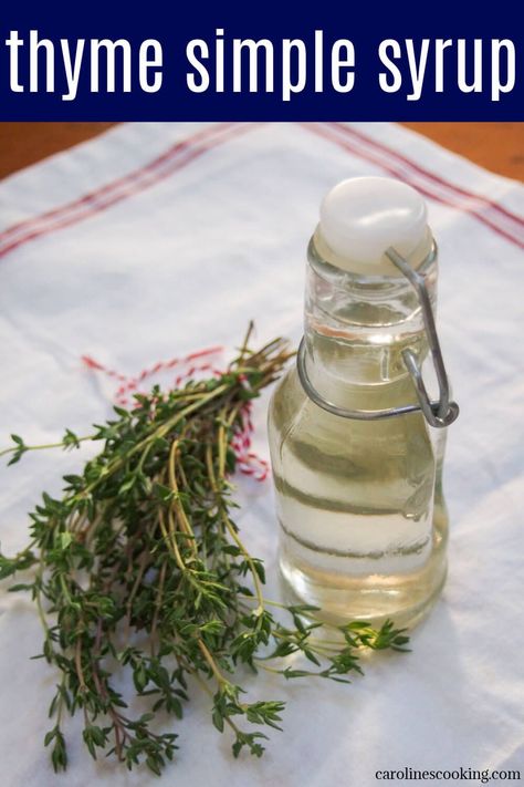 This thyme simple syrup is an easy twist on a plain syrup with a gently aromatic, herbal flavor It's easy to make and adds a lovely flavor to cocktails, lemonade and more. What Is Simple Syrup, Thyme Simple Syrup, Infused Lemonade, Rhubarb Syrup, Chicory Recipe, Syrup Recipes, Craft Cocktail Recipe, Simple Syrup Recipes, Craft Cocktail