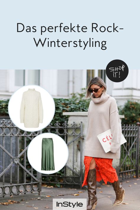 Unser Fashion Tipp: Das Trend Styling aus Midirock und langem Pullover sieht man 2019 an vielen Influencern. So funktioniert der Look. #instyle #instylegermany #fashion #trend #rock #midirock #styling #stylingidee #outfit #otfitinspiration Winter Inspo, Cooler Look, Rock Style, Fall Winter, Wardrobe