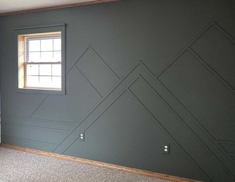 Mountain Accent Wall Nursery, Mountain Feature Wall, Mountain Accent Wall, Boy Room Accent Wall, Mountain Wood Wall, Wood Lattice, Installing Wainscoting, Wooden Accent Wall, Rune Viking