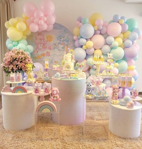 Care Bears Birthday Party, Mickey Mouse Baby Shower, Care Bear Party, Care Bear Birthday, Bear Baby Shower Theme, Princess Birthday Party Decorations, 1st Birthday Girl Decorations, Rainbow Unicorn Birthday, First Birthday Party Themes