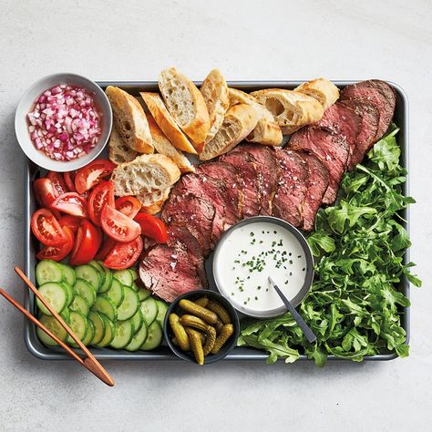 Beef tenderloin board Tenderloin Bruschetta, Whole Beef Tenderloin Filet Mignon, Herb Crusted Beef Tenderloin, Herb Roasted Beef Tenderloin, Beef Appetizers, Baguette Bread, Tenderloin Roast, Prepared Horseradish, Herbs De Provence