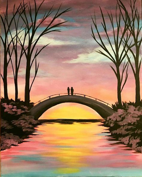 Easy Landscapes To Paint Acrylic, Beautiful Scenery Painting Easy, Painting Ideas Scenery Beautiful, Pejzazi Art Easy, Scenery Paintings On Canvas, Easy Landscape Ideas Drawing, Easy Anime Landscape Paintings, Landscape Drawings Easy, Easy Scenery Painting