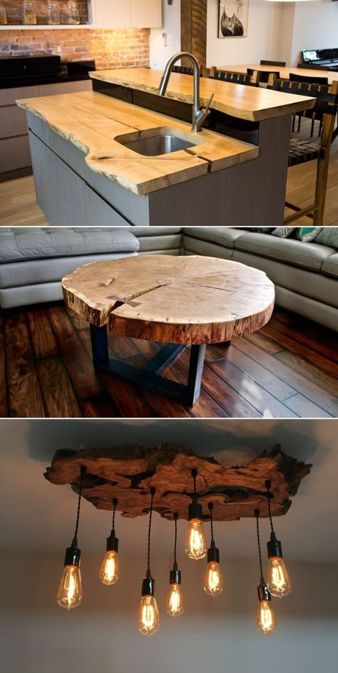 Wood Decorating Ideas, Live Edge Wood Tables, Live Edge Wood Furniture, Live Edge Furniture, Wood Tables, Diy House Projects, Live Edge Wood, Tables And Chairs, Wooden Sculpture