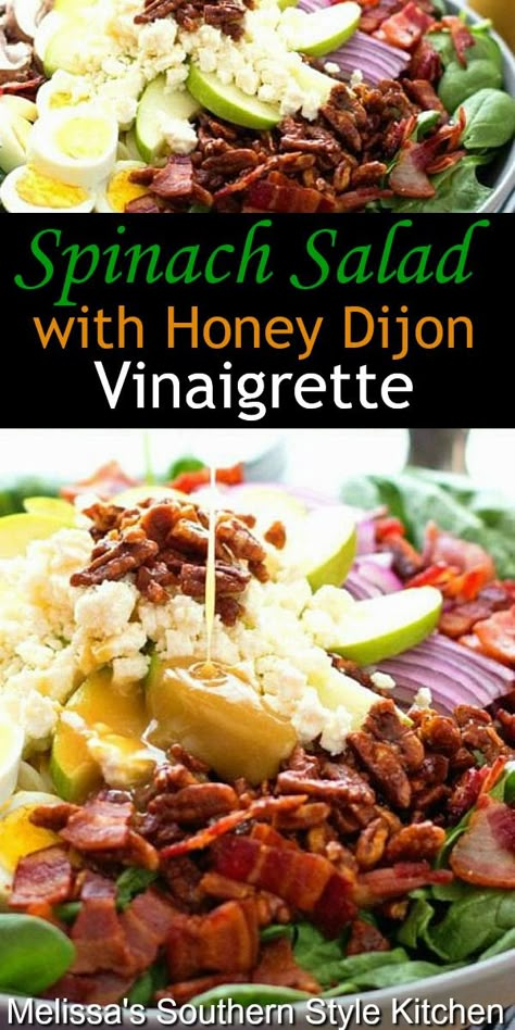 Fresh Spinach Salad, Spinach Salad Dressing, Honey Dijon Dressing, Dijon Dressing, Spinach Salad Recipes, Dijon Vinaigrette, Salad Dressing Recipes Homemade, Honey Dijon, Salad Toppings