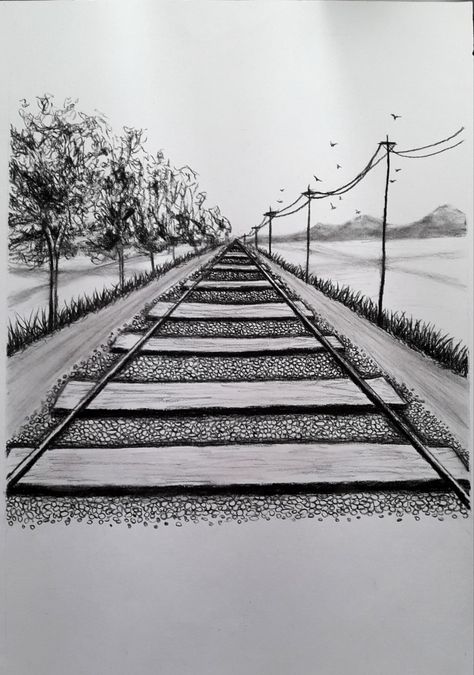 Perspective Pencil Drawing, One Point Perspective Drawing Landscapes, 1 Perspective Drawing, One Point Perspective Sketch, Prespective Sketches, Drawing With Perspective, Two Point Perspective City, Draw In Perspective, One Perspective Drawing