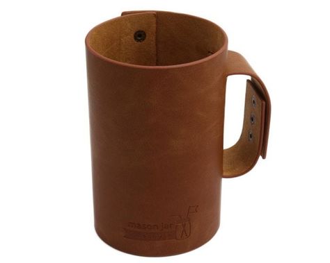 MasonJars.com: Faux Leather Sleeve with Handle / Travel Mug for Pint & Half (24oz) Mason Jars Paper Lighting, Mason Jar Accessories, Mason Jar Cozy, Mask Paper, Cup Warmer, Wide Mouth Mason Jars, Mason Jar Salad, Soap Pump Dispenser, Pint Jars