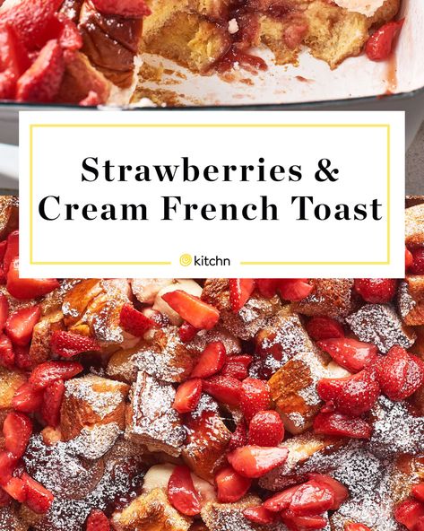 Strawberries And Cream French Toast, Challah French Toast Casserole, Quick French Toast, Strawberry French Toast Casserole, Recipes Strawberries, Berry French Toast Casserole, Make Ahead French Toast, Crockpot French Toast, Pumpkin French Toast Casserole