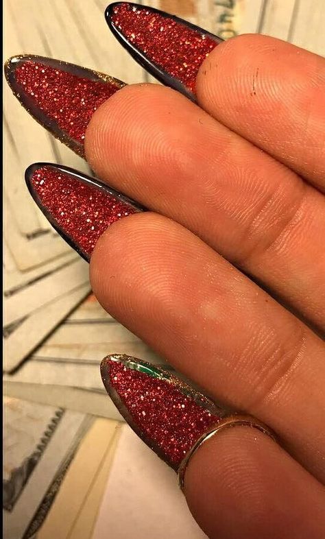 Red Bottom Nails Glitter, Glitter Red Bottom Nails, Bottom Glitter Nails, Glitter Bottom Nails, Red Nails Black Bottoms, Glittery Red Bottom Nails, Red Glittery Nails, Glittery Red Nails, Chunky Red Glitter Nails