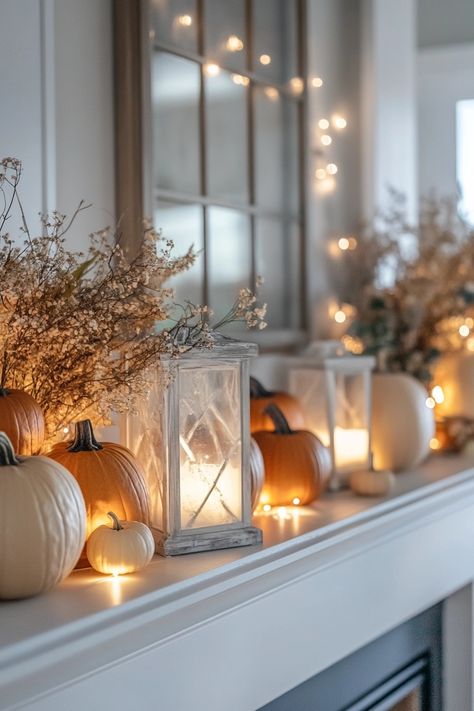 30 Easy Halloween Mantle Decor Ideas That Are Truly Bewitching Stylish Halloween Decor, Mantle Decorations, Halloween Mantle Decor, Mantle Ideas, Halloween Mantle, Pumpkin Arrangements, Fall Decorating Ideas, Potion Bottles, Christmas Mantel Decorations