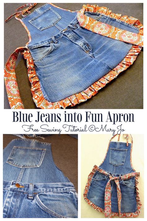 DIY Recycled Denim Jeans Bib Apron Free Sewing Patterns | Fabric Art DIY Jean Aprons Diy Patterns, How To Make Apron From Old Jeans, Jeans Apron Diy Recycled Denim, Jean Apron Diy Recycled Denim, Denim Apron Diy Recycle Jeans, Aprons Diy Patterns, Aprons Diy, Christmas Card Making Ideas, Christmas Card Easy