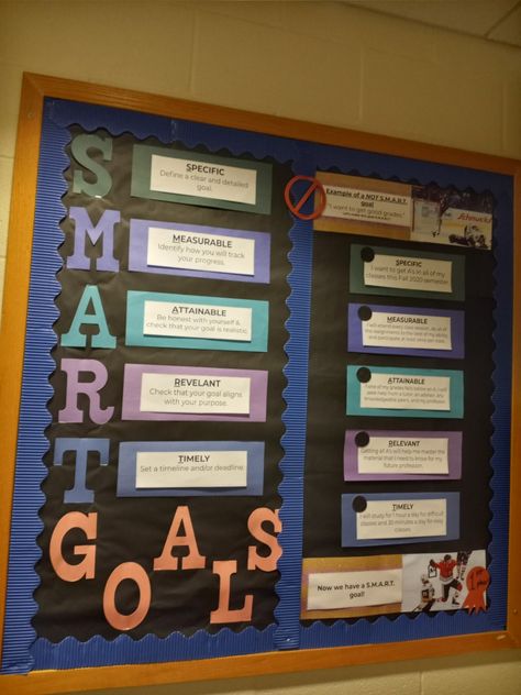 Goal Setting Ra Bulletin Board, Smart Goals Bulletin Board, Goals Bulletin Board, College Bulletin Boards, File Decoration, Ra Bulletins, Goals Ideas, Ra Boards, Ra Bulletin Boards