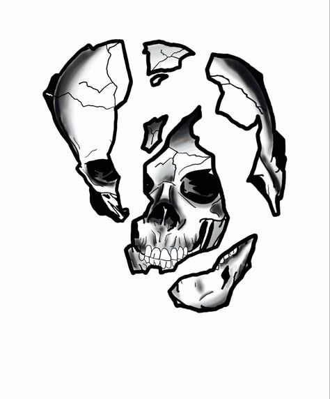 Broken skull design Shattered Skull Tattoo, Skull Sketch, Broken Mirror, Skull Tattoo Design, Skull Drawing, Wolf Tattoos, Skull Design, Design Reference, Drawing Reference