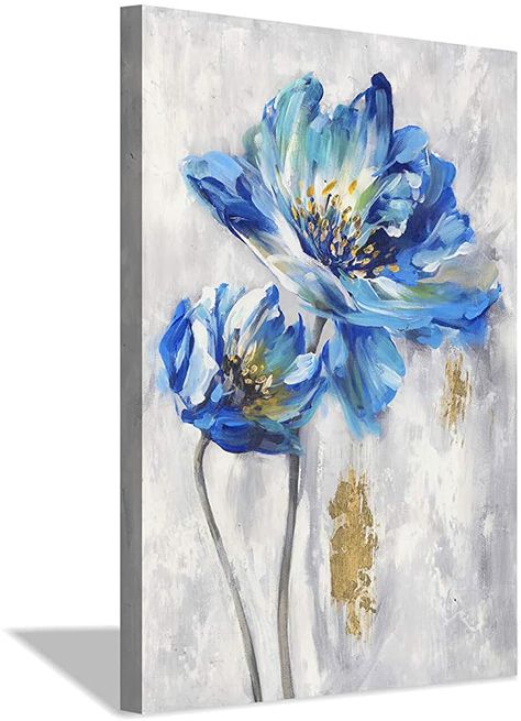 Blue Flower Pictures, Abstract Floral Artwork, Lotus Flower Pictures, Flower Canvas Wall Art, Pictures Wall, Floral Wall Art Canvases, Hur Man Målar, Flower Artwork, Mural Floral