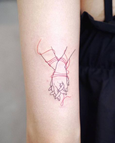 The red thread of fate. Red Thread Tattoo Ideas, Red String Tattoo, Fate Tattoo, Mama Tattoo, String Of Fate, Empowering Tattoos, Red String Of Fate, Ancient Tattoo, Single Line Tattoo