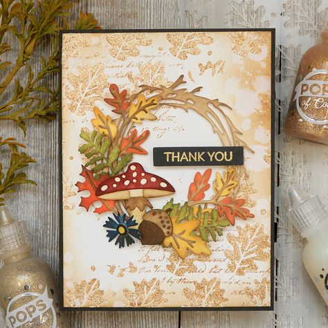 Sizzix Thinlits Dies Cards, Tim Holtz Funky Foliage, Tim Holtz Thank You Cards, Tim Holtz Sizzix Dies, Leaves Stencil, Decorative Envelopes, Fall Cards Handmade, Fall Greeting Cards, Tim Holtz Dies