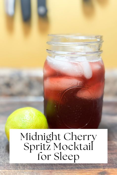 Unwind and drift off to sleep with our Midnight Cherry Spritz Mocktail! This soothing drink combines tart cherries, known for their natural melatonin, with calming ingredients for a perfect bedtime beverage. Easy to make and delicious, this mocktail is designed to help you relax and improve your sleep quality. Visit our blog for the full recipe and enjoy a restful night's sleep with this tasty, sleep-enhancing drink! Sleep Drink, Cherry Drink, Tart Cherry Juice, Organic Lifestyle, Best Shakes, Cherry Juice, Cherry Tart, Fresh Cherries, Lime Zest