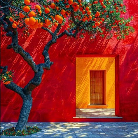 (99+) @seasoflife on Tumblr Red And White House, Colour Art, African Art Paintings, Dappled Light, Square Painting, Family Decor, Orange Colour, Village House Design, Nature Art Painting