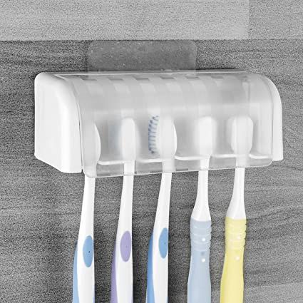 5 Slots Wall Mount Toothbrush Holder with Cover, Self Adhesive Toothbrush Storage Organizer for Shower, Toothbrush Hanger for Bathroom, Medicine Cabinet, Dorm Toothbrush Storage, Storage Organizer, Medicine Cabinet, Toothbrush Holder, Bathroom Medicine Cabinet, Slots, Wall Mount, Medicine, Shower