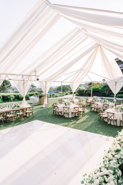 Wedding Ideas Farm Rustic, Big Tent Wedding Receptions, Tented Outdoor Wedding Ceremony, All White Wedding Reception Outdoor, Frame Tent Draping Wedding, Wedding Under Tent Reception Ideas, Outdoor Tented Wedding Reception, Outdoor Tent Wedding Reception Decoration, Laguna Cliffs Marriott Wedding