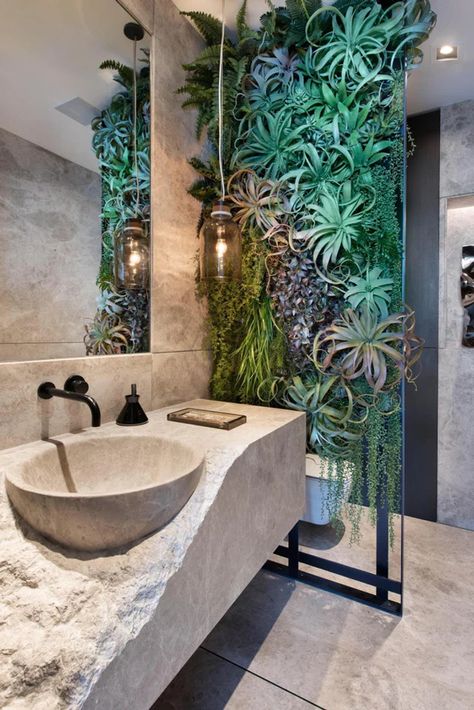 Bathroom With Plants, Jungle Bathroom, Miami Interiors, Condo Bathroom, Miami Interior Design, Miami Condo, Tropical Bathroom, Rainforest Cafe, Bad Inspiration