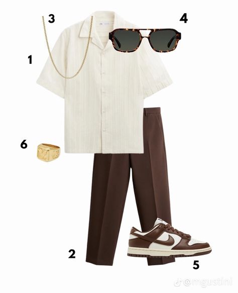 Brown And White Outfit Men, Leo Wardrobe, Mans Clothes, Brown Pants Outfit, Minimalist Fashion Men, European Outfit, Pants Outfit Men, Classy Outfits Men, Mens Summer Outfits