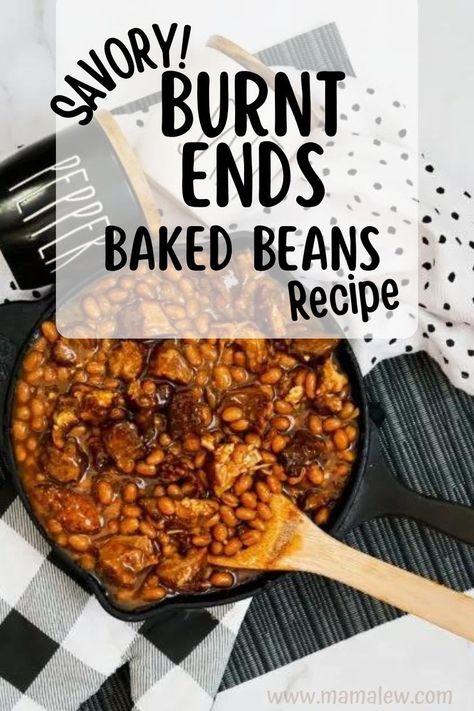 baked beans in a skillet Beans Bacon And Burnt Ends, Burnt Ends Side Dishes, August Meals, Canned Baked Beans, Bbq Side Dish, Bbq Baked Beans, Bbq Beans, Barbecue Side Dishes, Baked Beans Recipe