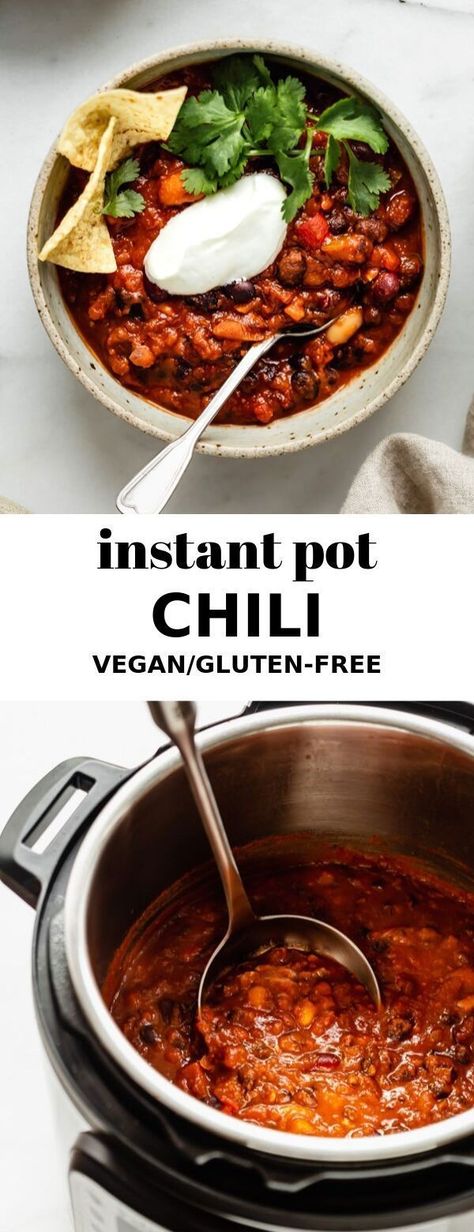 Chili Instant Pot, Instant Pot Chili, Instant Pot Vegan, Vegan Chili Recipe, Vegan Chilli, Chili Chili, Vegan Instant Pot Recipes, Types Of Beans, Chili Recipe Easy