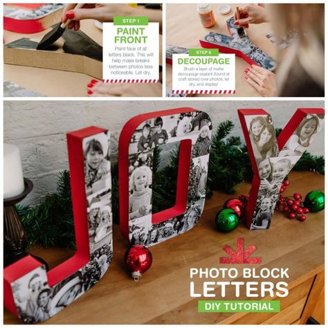 DIY Photo Block Joy Letters Mason Jar Cocktail Gifts, Christmas Food Crafts, Joy Letters, Photo Letters, Kitchen Fun, Diy Letters, Block Letters, Mickey Christmas, Craft Club